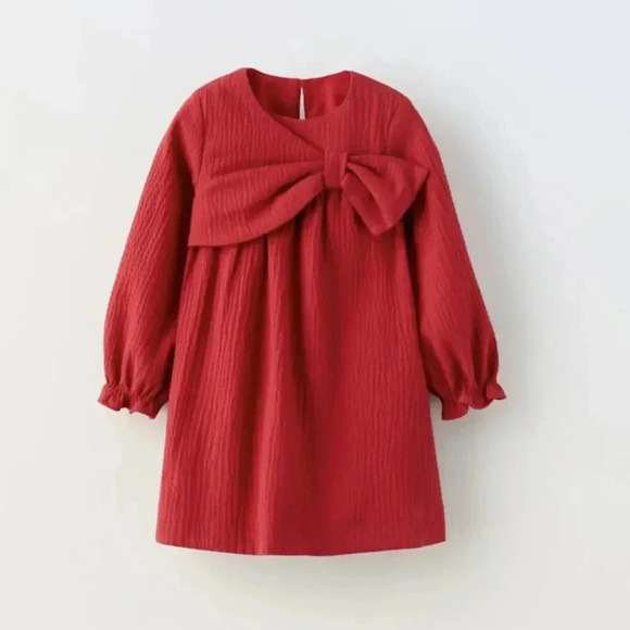 Zara Red 3D Bow Textured Dress - Picture 1 of 7